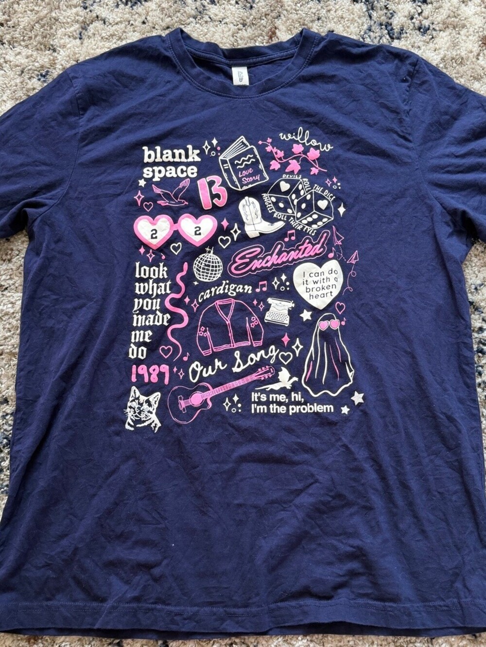 Taylor Swift Eras Doodle Navy Short Sleeve Graphic Tee L